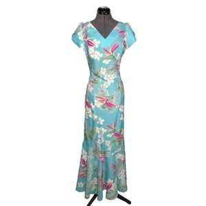 Vtg 70s 80s Hawaiian Dress Paradise Hawaii Maxi Floral Aloha Luau Gown 38-34-43
